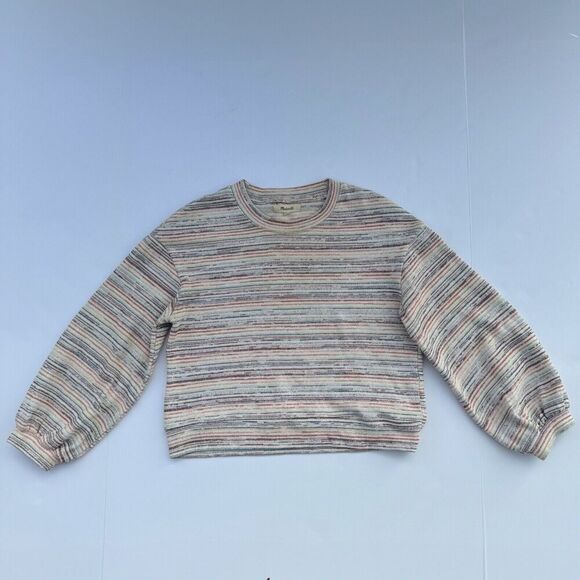 Madewell Womens Bubble Sleeve Sweater Crop Top Rainbow Stripe AI240 XXS - Picture 3 of 10